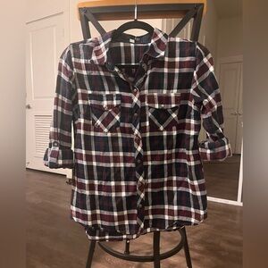 Kut from the Kloth Navy and Burgundy Plaid Shirt